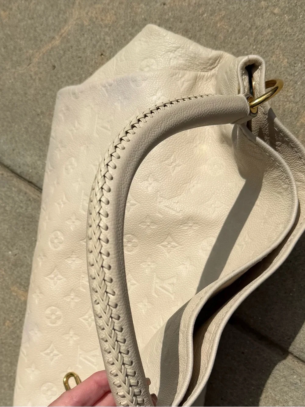 Authentic Louis Vuitton Cream Embossed Leather Hobo with Gold Hardware - Cream